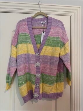 NWT OLIVIA RUBIN Pastel Striped Button Mika Cardigan